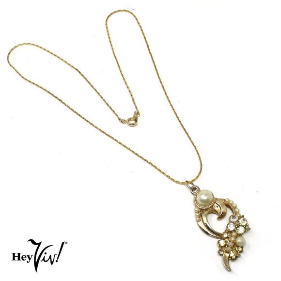 Vintage Pendant Necklace Faux Pearls and Rhinestones Deco Style - Hey Viv - Picture 1 of 5